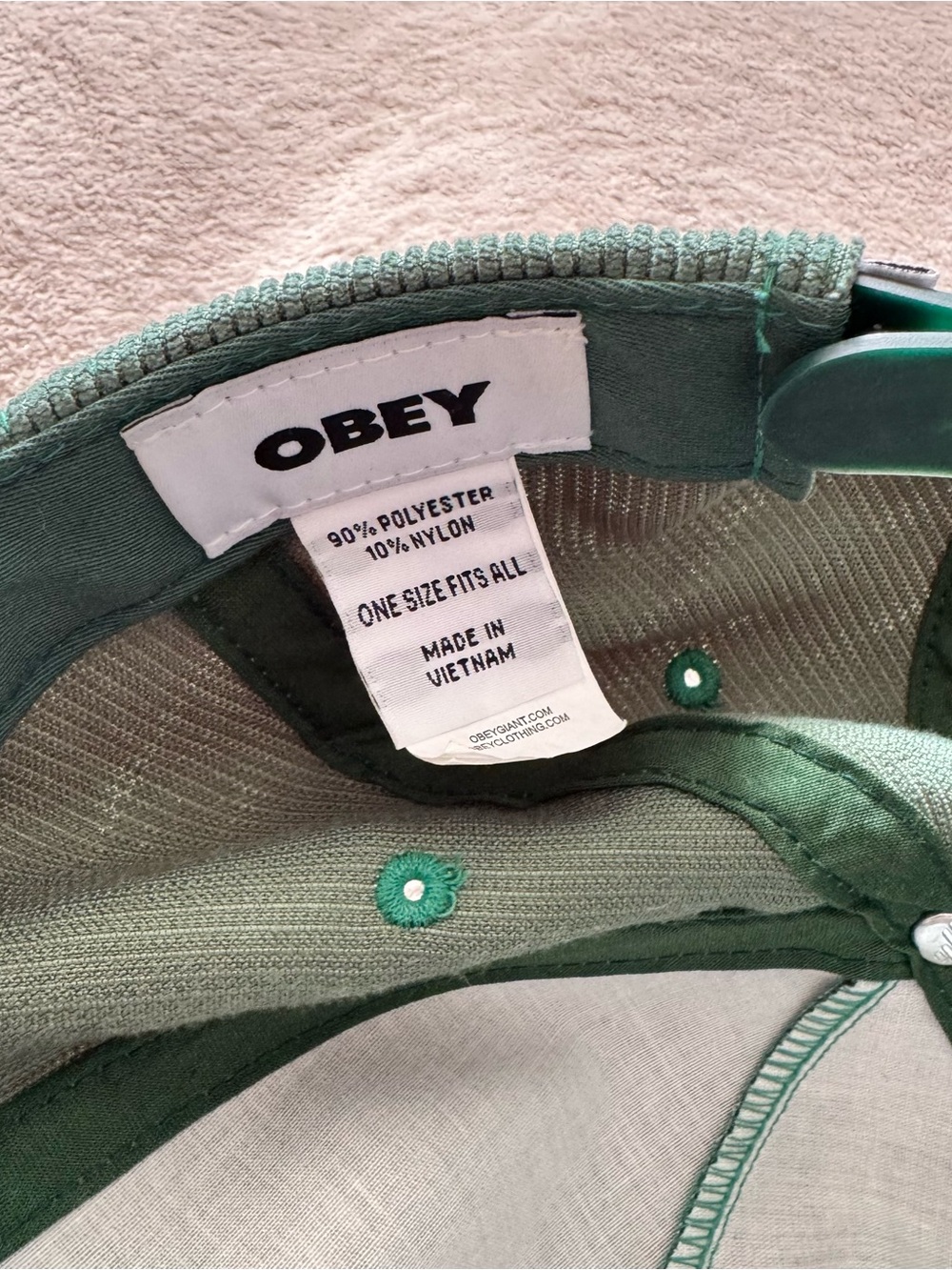 Obey Green Corduroy Strapback Cap - Picture 3 of 11